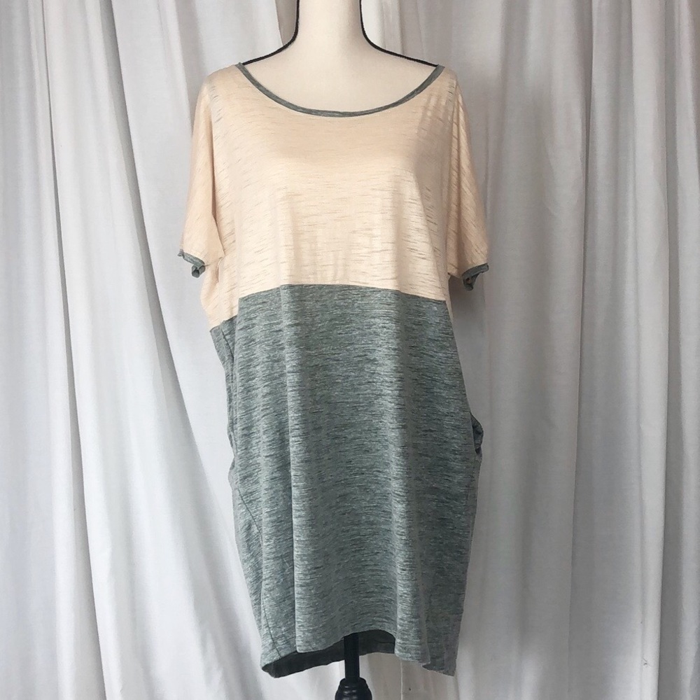Easel Loose Baggy Comfy Midi Short Sleeve Block Color Dress Hip Pockets Size M